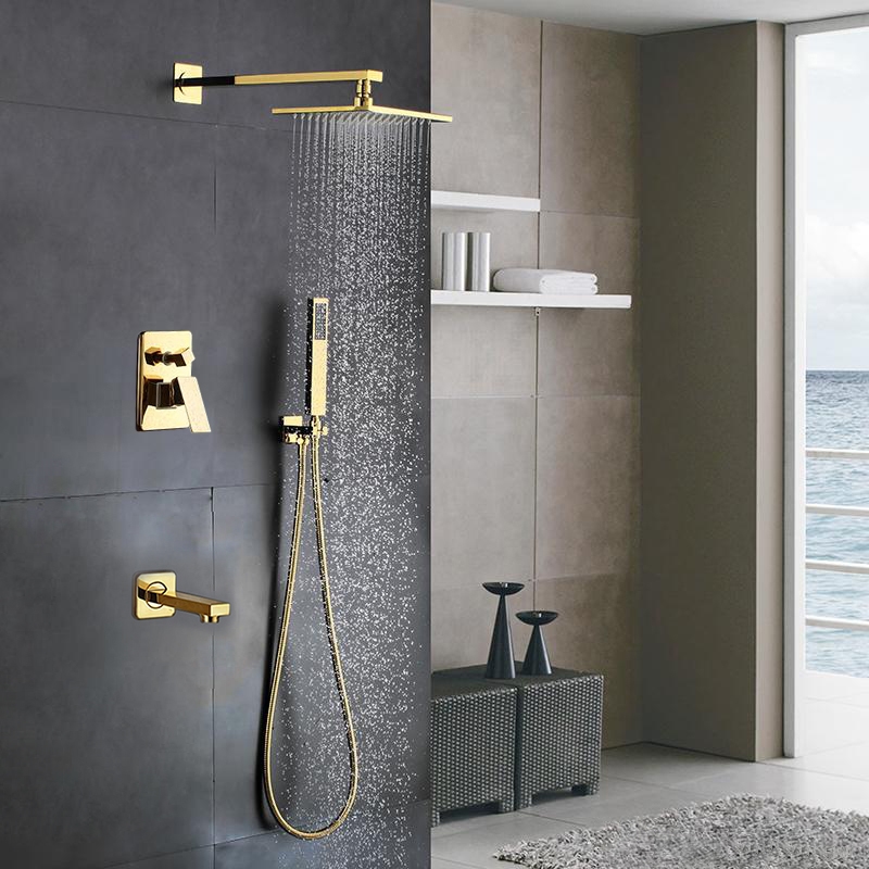 Shiny Gold Finish Water Mixer Wall Shower Faucet Set